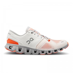 On Running Cloud X 3 Women's Road Running Shoes Ivory | Alloy Coral | JAFQG-7914