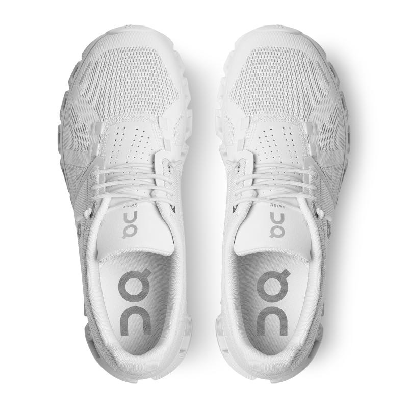 On Running Cloud 5 Women's Travel Shoes All White | UHKDP-3908