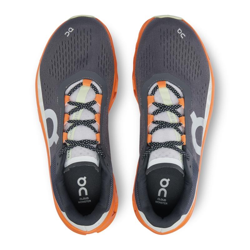 On Running Cloudmonster Men's Road Running Shoes Eclipse | Turmeric Grey Orange | VILFQ-7605