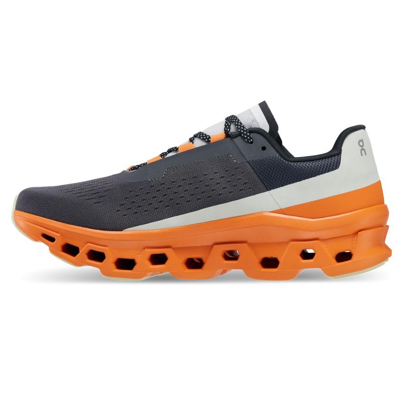 On Running Cloudmonster Men's Road Running Shoes Eclipse | Turmeric Grey Orange | VILFQ-7605