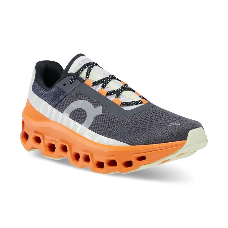 On Running Cloudmonster Men's Road Running Shoes Eclipse | Turmeric Grey Orange | VILFQ-7605