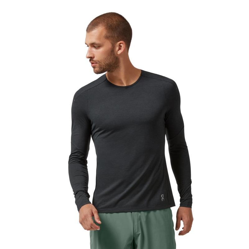 On Running Performance Long-T Men\'s Long-T-Shirt Black | UTEZD-7952